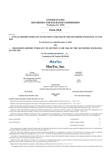 Thumbnail MasTec 10-K Annual Report 2024