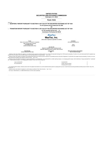 Thumbnail MasTec 10-Q Quarterly Report FY2026 