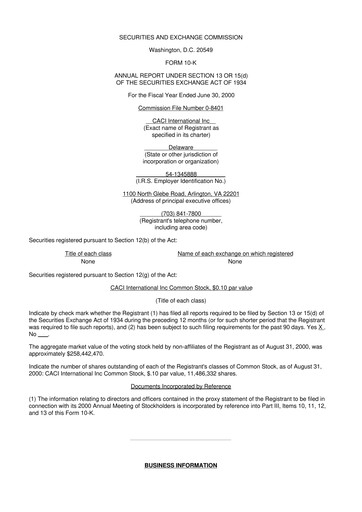 Thumbnail CACI International Inc 10-K Annual Report 2000