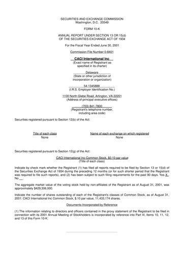 Thumbnail CACI International Inc 10-K Annual Report 2001