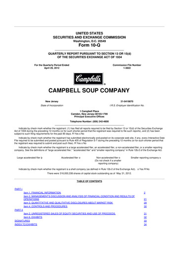 Miniature 
Campbell's 10-Q Rapport trimestriel 2012 