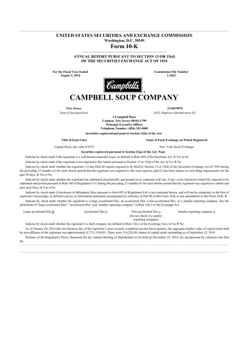 Thumbnail 
Campbell's 10-K Annual Report 2014