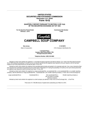 Miniature 
Campbell's 10-Q Rapport trimestriel 2015 