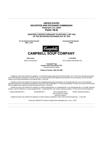 Miniature 
Campbell's 10-Q Rapport trimestriel 2016 
