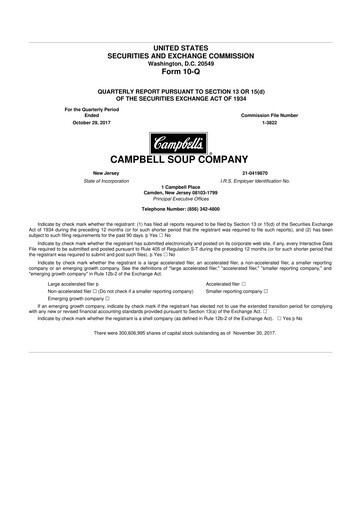 Miniature 
Campbell's 10-Q Rapport trimestriel 2018 