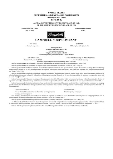 Thumbnail 
Campbell's 10-K Annual Report 2018