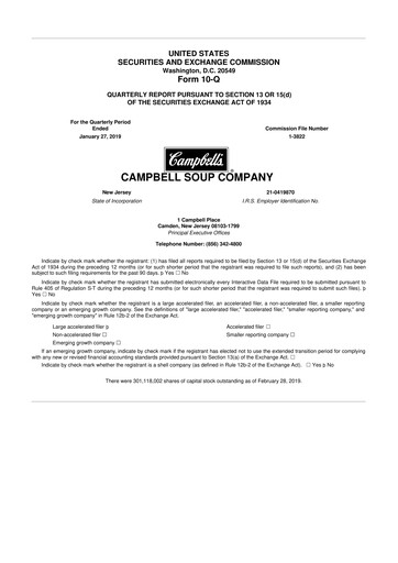 Miniature 
Campbell's 10-Q Rapport trimestriel 2019 