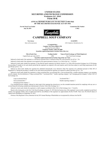 Thumbnail 
Campbell's 10-K Annual Report 2019