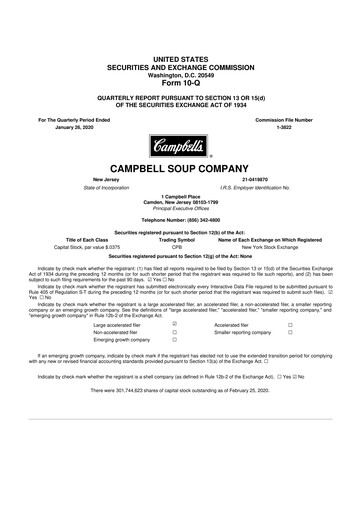Miniature 
Campbell's 10-Q Rapport trimestriel 2020 