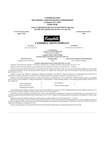 Thumbnail 
Campbell's 10-K Annual Report 2020