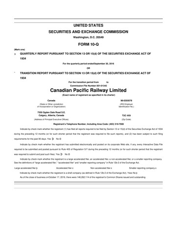 Vorschaubild CPKC (Canadian Pacific Kansas City) 10-Q Quartalsbericht 2016 