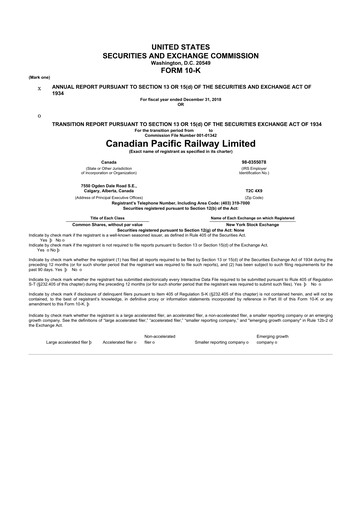 Thumbnail CPKC (Canadian Pacific Kansas City) 10-K Annual Report 2018