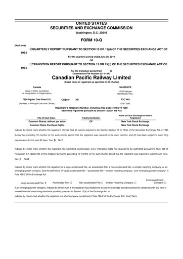 Vorschaubild CPKC (Canadian Pacific Kansas City) 10-Q Quartalsbericht 2019 