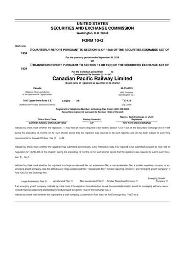 Vorschaubild CPKC (Canadian Pacific Kansas City) 10-Q Quartalsbericht 2019 