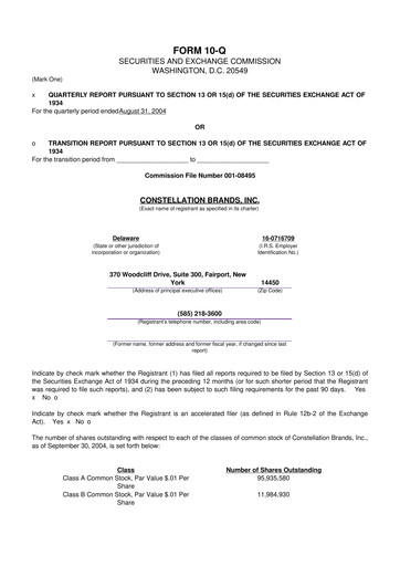 Miniature Constellation Brands 10-Q Rapport trimestriel  