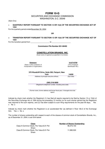 Miniature Constellation Brands 10-Q Rapport trimestriel  