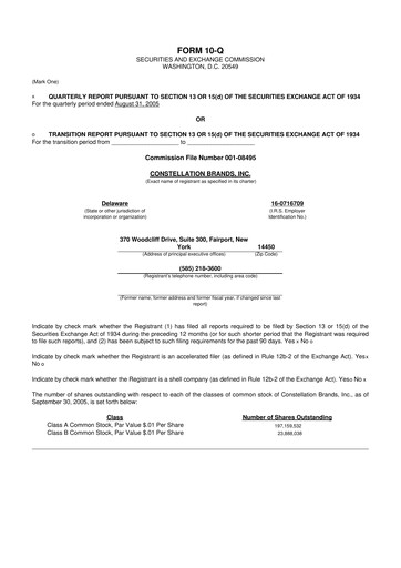 Miniature Constellation Brands 10-Q Rapport trimestriel  