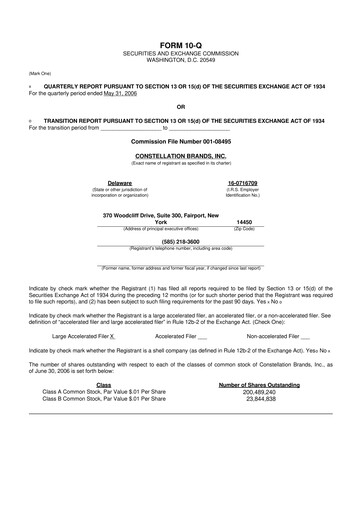 Miniature Constellation Brands 10-Q Rapport trimestriel  