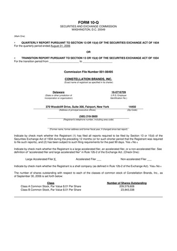 Miniature Constellation Brands 10-Q Rapport trimestriel  