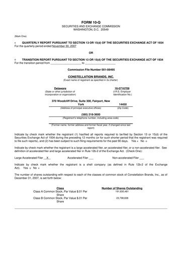Miniature Constellation Brands 10-Q Rapport trimestriel  