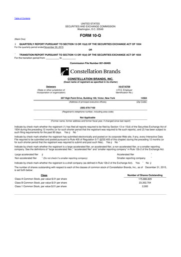 Miniature Constellation Brands 10-Q Rapport trimestriel 2016 