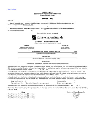 Miniature Constellation Brands 10-Q Rapport trimestriel 2017 