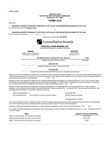 Miniature Constellation Brands 10-Q Rapport trimestriel 2018 