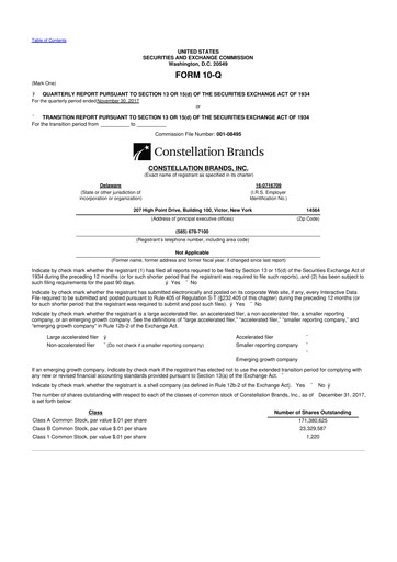 Miniature Constellation Brands 10-Q Rapport trimestriel 2018 