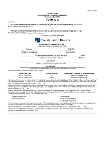 Miniature Constellation Brands 10-Q Rapport trimestriel 2020 