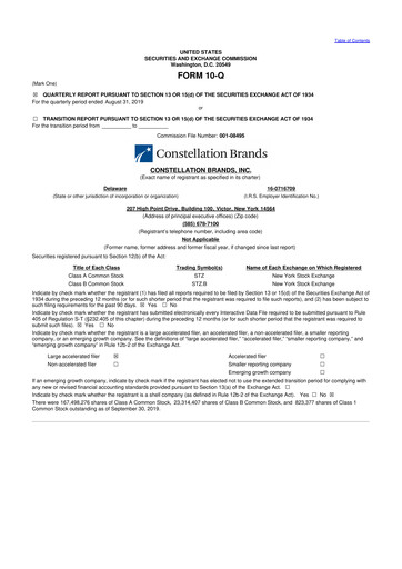 Miniature Constellation Brands 10-Q Rapport trimestriel 2020 