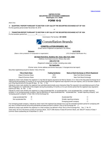 Miniature Constellation Brands 10-Q Rapport trimestriel 2020 