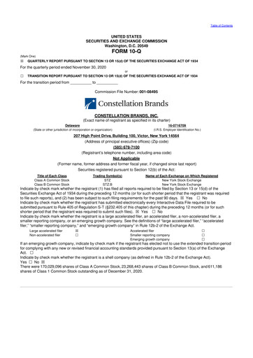 Miniature Constellation Brands 10-Q Rapport trimestriel 2021 