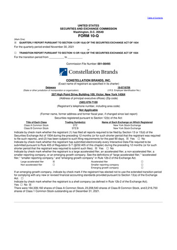 Miniature Constellation Brands 10-Q Rapport trimestriel 2022 