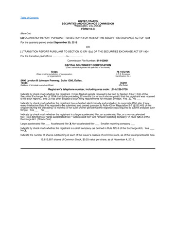 Miniature Capital Southwest Corporation 10-Q Rapport trimestriel  