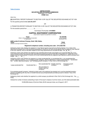 Miniature Capital Southwest Corporation 10-Q Rapport trimestriel  