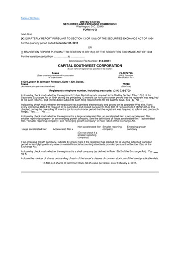 Miniature Capital Southwest Corporation 10-Q Rapport trimestriel  
