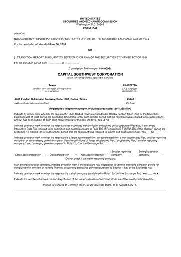 Miniature Capital Southwest Corporation 10-Q Rapport trimestriel  