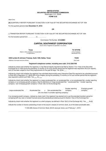 Miniature Capital Southwest Corporation 10-Q Rapport trimestriel  