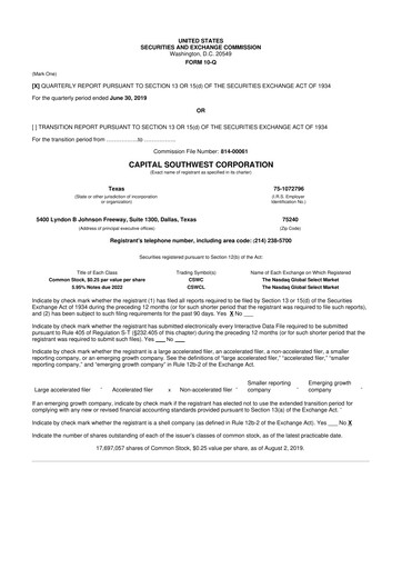 Miniature Capital Southwest Corporation 10-Q Rapport trimestriel  