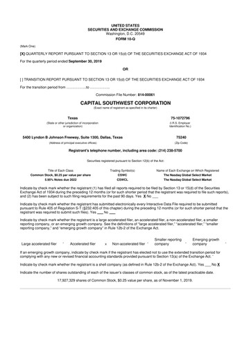 Miniature Capital Southwest Corporation 10-Q Rapport trimestriel  