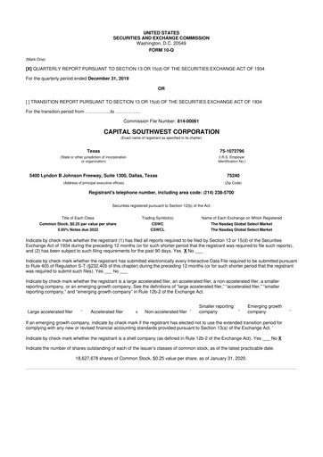 Miniature Capital Southwest Corporation 10-Q Rapport trimestriel  