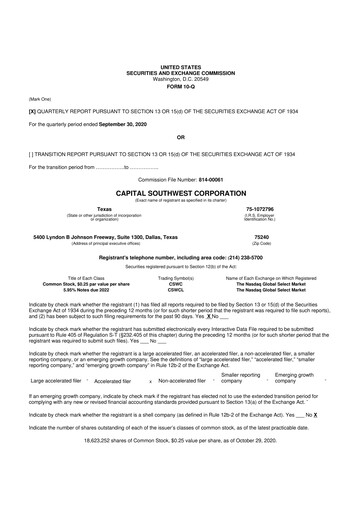 Miniature Capital Southwest Corporation 10-Q Rapport trimestriel  