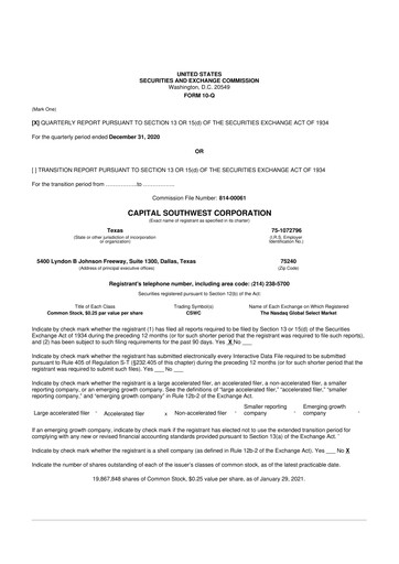 Miniature Capital Southwest Corporation 10-Q Rapport trimestriel  