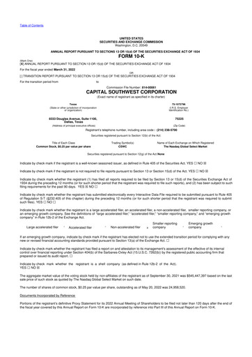 Thumbnail Capital Southwest Corporation 10-K Annual Report 