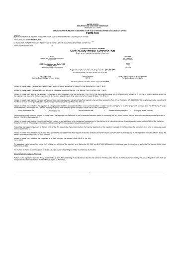 Thumbnail Capital Southwest Corporation 10-K Annual Report 