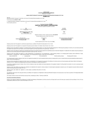 Thumbnail Capital Southwest Corporation 10-K Annual Report 2024