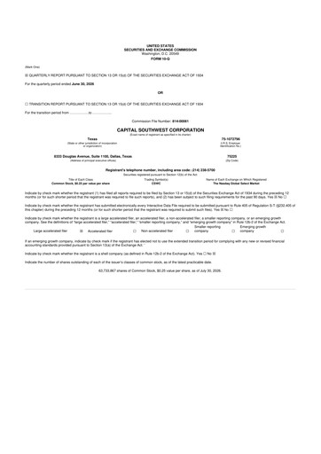 Miniature Capital Southwest Corporation 10-Q Rapport trimestriel 2027 