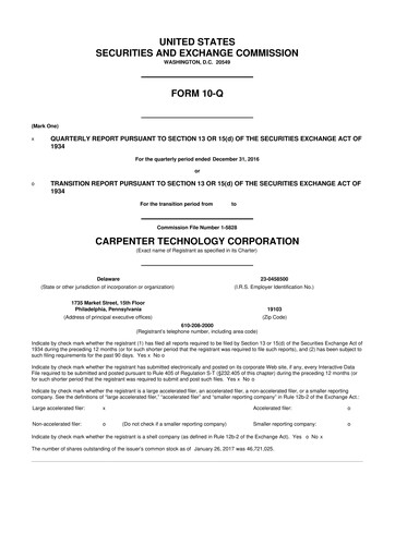 Thumbnail Carpenter Technology 10-Q Quarterly Report FY2017 