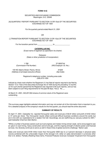 Thumbnail Caterpillar 10-Q Quarterly Report FY 