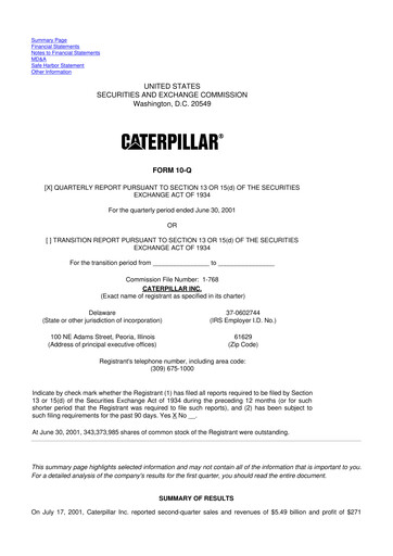 Thumbnail Caterpillar 10-Q Quarterly Report FY 